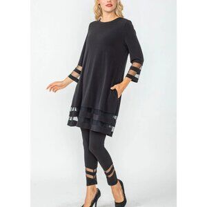 IC Collection by Connie Black Soft Knit Mesh Trim Tunic Top Pants Outfit Set S